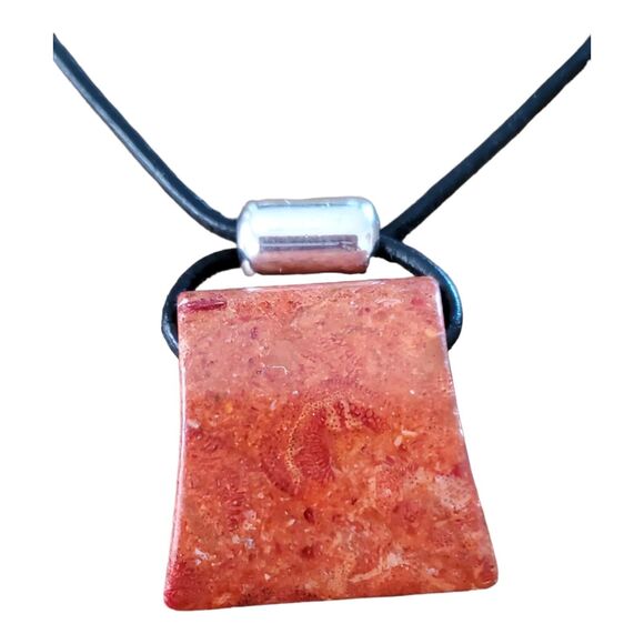 Silpada Necklace "The Cardinal Rule" Coral Leather & Sterling Silver Pendant - Picture 1 of 4